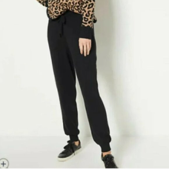 J Jason Wu Black Jogger Black Crepe Wide Leg Draw String Elastic Cuffs L - Picture 1 of 9